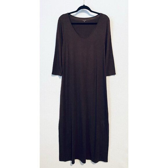 Garnet Hill Dress Womens Large Maroon Essential Three Quarter Sleeve Maxi Boho - Picture 1 of 6